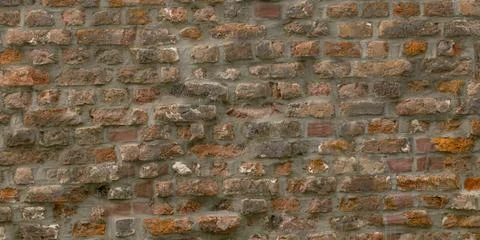 Old Red Brick Wall Seamless Texture With Uneven Mortar Stock Photos