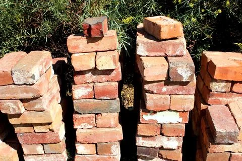Old red bricks in a pile Stock Photos