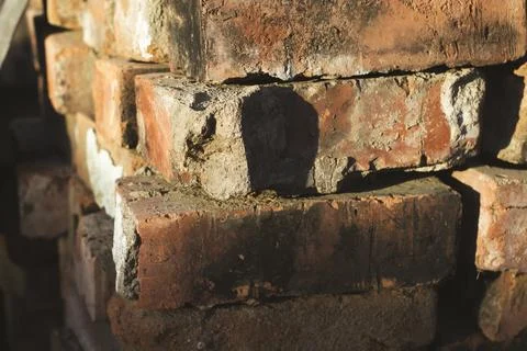 Old Red Bricks Stack Background Stock Photos