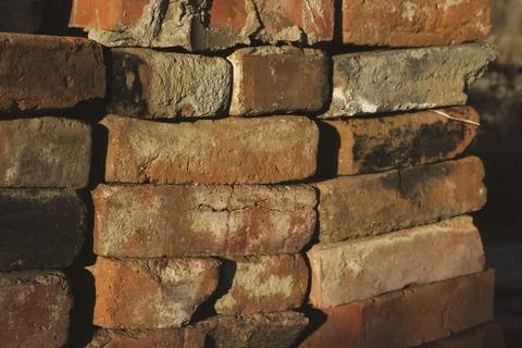 Old Red Bricks Stack Background Stock Photos