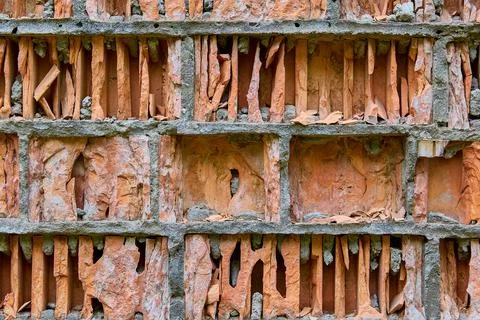 Old red bricks in the wall close-up Stock Photos