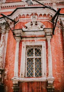 The old red building with window Stock Photos