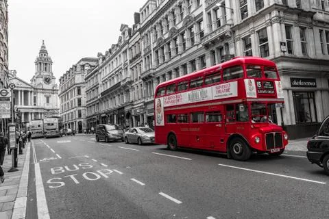 Old Red bus double decker outside St Paul's Cathedral, London Stock Photos