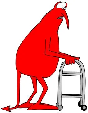 Old red devil using a walker Stock Illustration