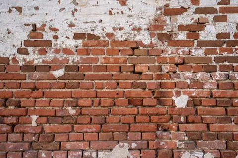 Old, red, empty brick wall background, texture with copy space Stock Photos