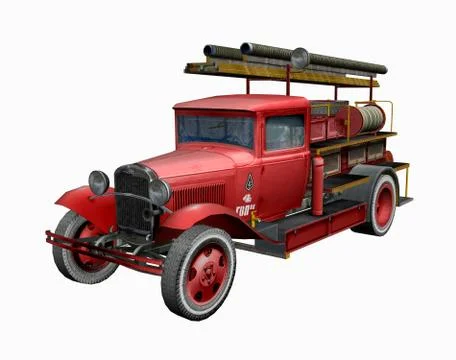 Old red fire engine with ladder and hose Stock Illustration
