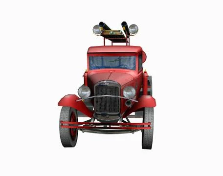 Old red fire engine with ladder and hose Stock Illustration