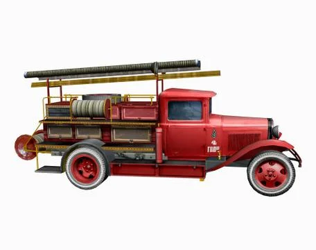 Old red fire engine with ladder and hose Stock Illustration