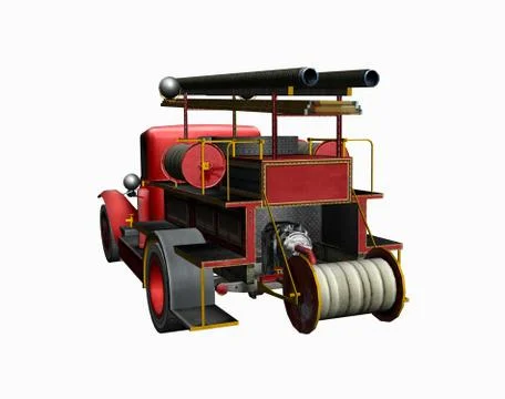 Old red fire engine with ladder and hose Stock Illustration