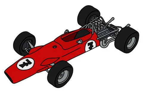 The old red formula one car Illustrazione stock