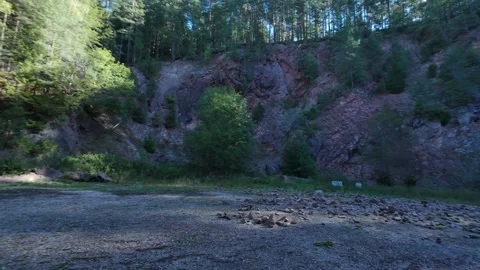 Old Red Granite Quarry Wall Surrounded by Forest Stock Footage 346077545