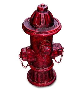The old red hydrant for fire fighting isolated on white background Stock Photos