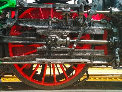 Old red iron wheel of train Stock Photos