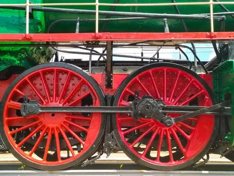 Old red iron wheel of train Stock Photos