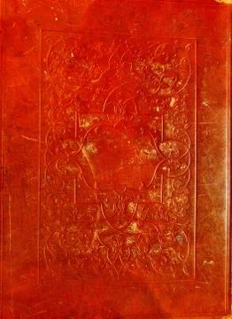 Old red leather texture with decorative frame. Stock Photos