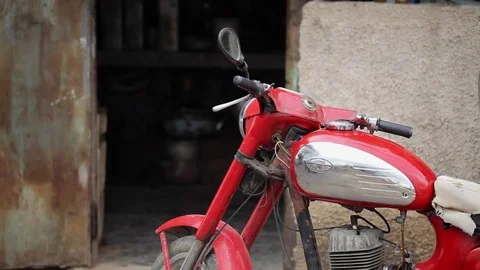Old red motorbike Stock Footage 73051671