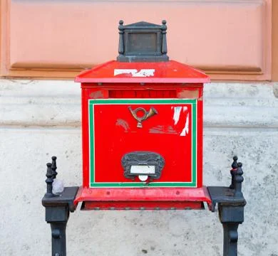 Old red postal box located in buda castle Stock Photos