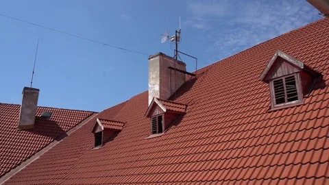 Old Red Roof With Dormer Windows Stock Footage 74082915