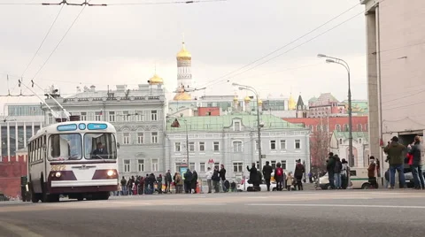 Old red russian  trolleybus Stock Footage 46962687