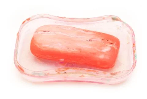 Old red soap on a white background Stock Photos