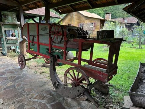 Old red threshing machine Stock Photos