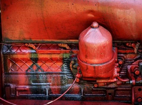 Old red Tractor engine Stock Photos