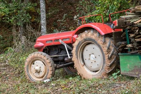 Old red tractor Stock Photos