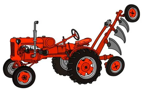 The old red tractor with a plough Stock Illustration