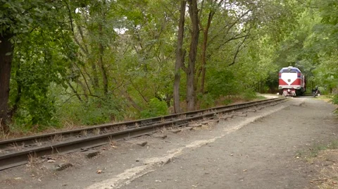 Old Red Train Moving on the Tracks 動画素材 56593517