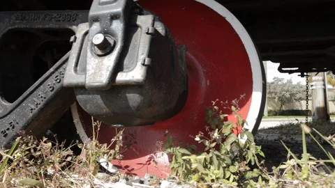 Old Red Train Wheels Video stock 102137753