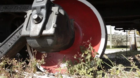 Old Red Train Wheels Stock Footage 102137833