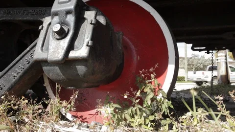 Old Red Train Wheels Video stock 102137998