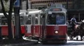 Old Red Tramway Passing Sightseeing Horse Carriage Tourists Visiting Vienna Day HD Footage