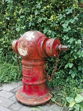 Old red water hydrant Foto stock