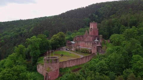 Old redstone castle on the hill Stock Footage 155454943