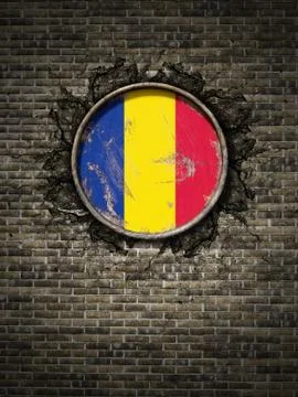 Old Republic of Chad flag in brick wall Stock Illustration