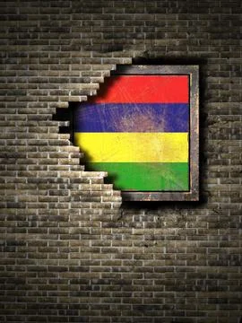 Old Republic of Mauritius flag in brick wall Stock Illustration