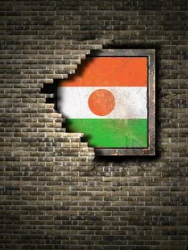 Old Republic of Niger flag in brick wall Stock Illustration