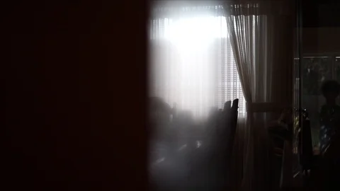 Old retro 70's dark backlit dining room with old wooden furniture Stock-Footage 127640637