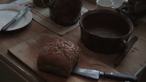 Old, retro and rustcial kitchen interior Stock Footage 82107402