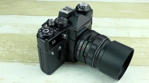 Old retro camera front view Stock Footage 76453349