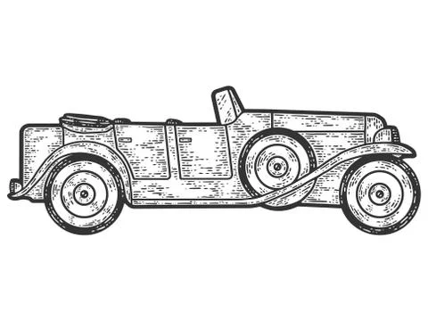 Old retro car. Engraving vector illustration. Sketch scratch board imitation. Stock Illustration