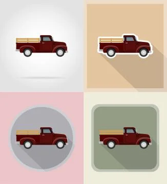 Old retro car pickup flat icons vector illustration isolated Stock Illustration