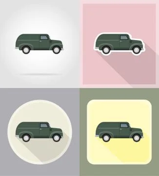 Old retro car pickup flat icons illustration isolated Stock Illustration