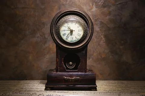 Old Retro Clock on Table Stock Photos