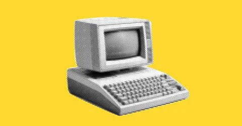 Old retro computer with keyboard and monitor for writer. Collage element in Stock Illustration