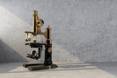 Old retro microscope illuminated by ray of light Stock Illustration