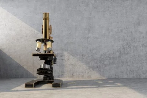 Old retro microscope illuminated by ray of light Stock-Illustration