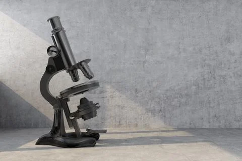 Old retro microscope illuminated by ray of light Stock Illustration