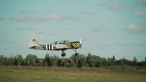 Old retro plane takes off Video stock 147715539